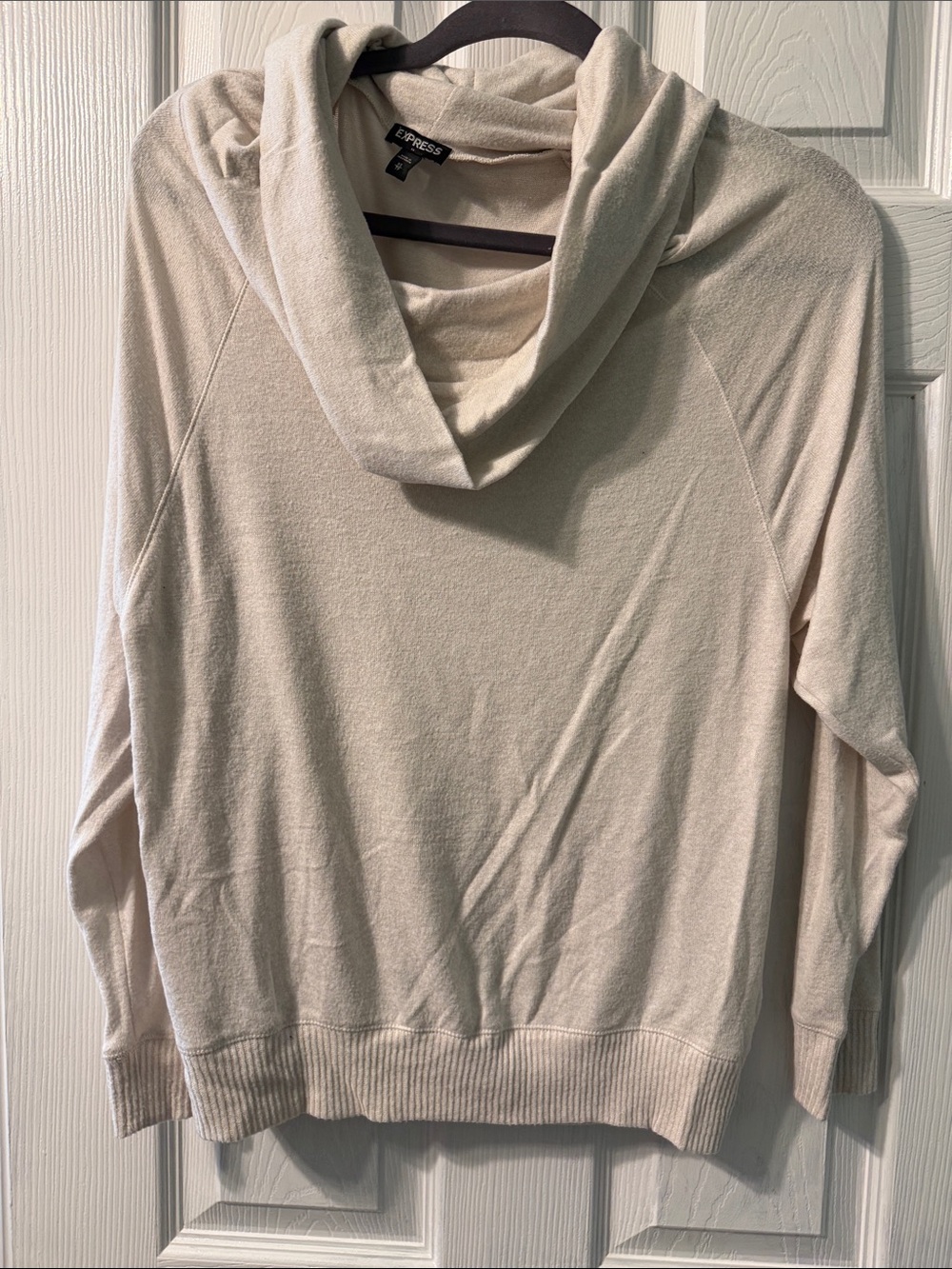 Express Women's Cream Hooded Lightweight Sweater
